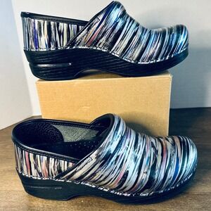 Dansko Professional Women's Black Silver Patent Leather Clogs Shoes Size 37 US 6